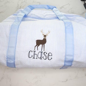 Personalized Seersucker Duffle Bag: Deer Hunting, Boy&#39;s Overnight Bag