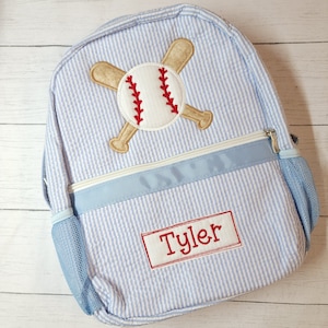 Seersucker Rucksack, personalisierter Baseball Rucksack, Jungen Windeltasche Rucksack, Jungen Geburtstagsgeschenk