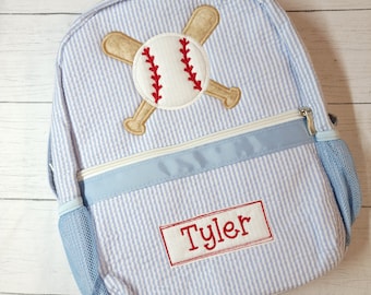 Seersucker backpack, personalized baseball backpack, boy diaper bag backpack, boy birthday gift