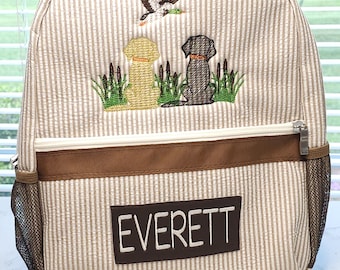 Personalized Seersucker Backpack: Boy's School Bag, Diaper Bag