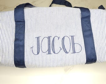 seersucker duffel bag, personalized monogram child overnight bag luggage