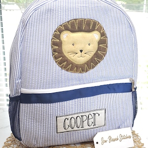 Gepersonaliseerde seersucker-rugzak, seersucker-lunchbox, leeuw stoffen seersucker-rugzak, verjaardagscadeau jongen, luiertas, luiertas jongens