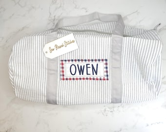 Personalized Seersucker Duffel Bag: Monogrammed Overnight Bag