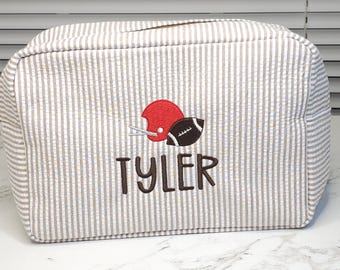 Borsa da toilette personalizzata in seersucker: borsa monogrammata