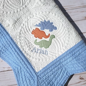 Personalized Dinosaur Applique Baby Quilt: Heirloom Blanket