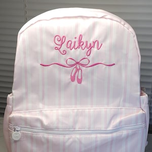 Pink nylon wipeable personalized ballet backpack, custom dance bag