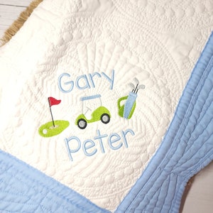 Baby quilt, personalized boy baby quilt, boy baby shower gift, boy golf quilt baby gift