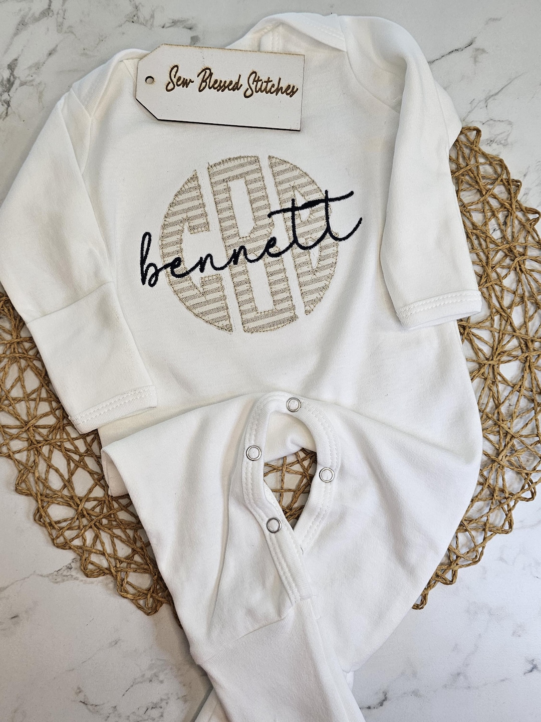 Monogrammed Baby Romper, Personalized Cotton Sleeper, Boy Shower Gift ...