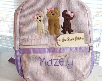 Girl seersucker backpack, applique backpack, monogram, personalized, diaper bag, baby shower gift, girl birthday gift