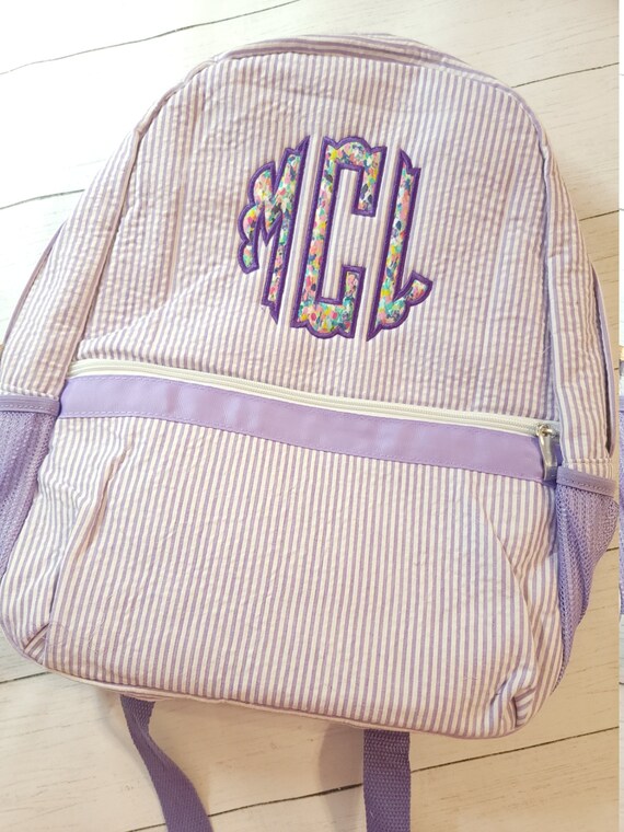 Monogram Seersucker Backpack Girl Monogram Backpack Etsy Canada