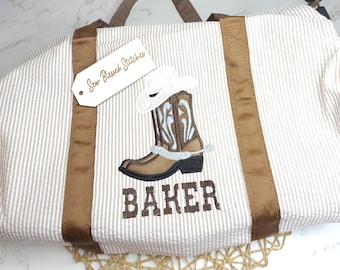 Borsa da viaggio personalizzata in seersucker stile cowboy: borsa da viaggio per ragazzi