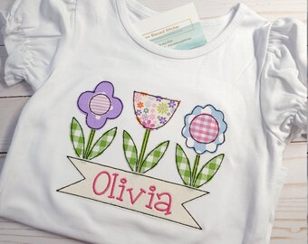 Personalized Flower Applique Shirt: Girl's Birthday Gift