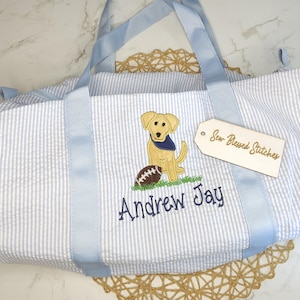 Personalized Seersucker Duffle Bag: Monogrammed Overnight Bag