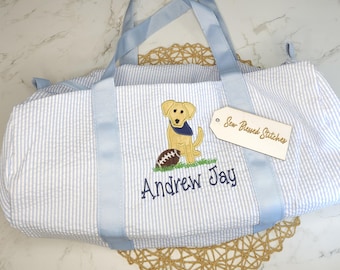 Personalized Seersucker Duffle Bag: Monogrammed Overnight Bag