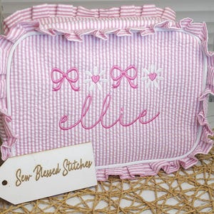 Personalized Pink Ruffle Seersucker Cosmetic Bag: Monogrammed Gift