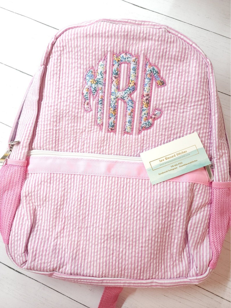 pink seersucker backpack