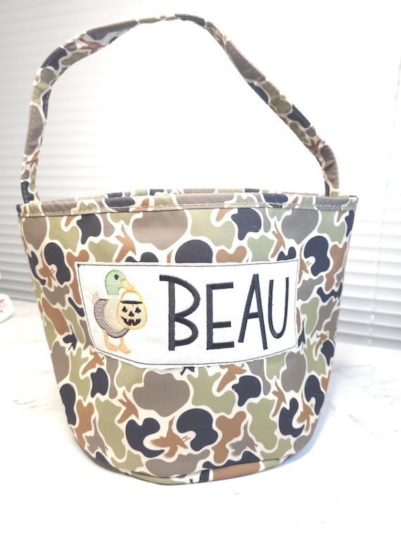 Camo Halloween personalized candy treat bucket, trick or treat bag