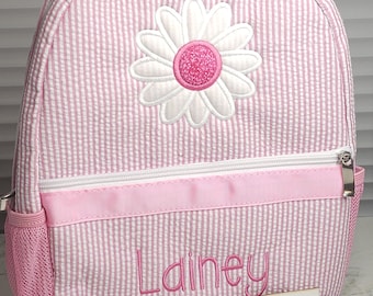 Personalized Pink Seersucker Backpack: Girl's Diaper Bag