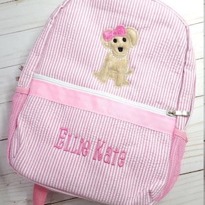 Rosa Seersucker Rucksack, Applikation Seersucker Rucksack, personalisierte Rucksack, Mädchen Geburtstagsgeschenk, Mädchen Windeltasche, Mädchen Baby Geschenk