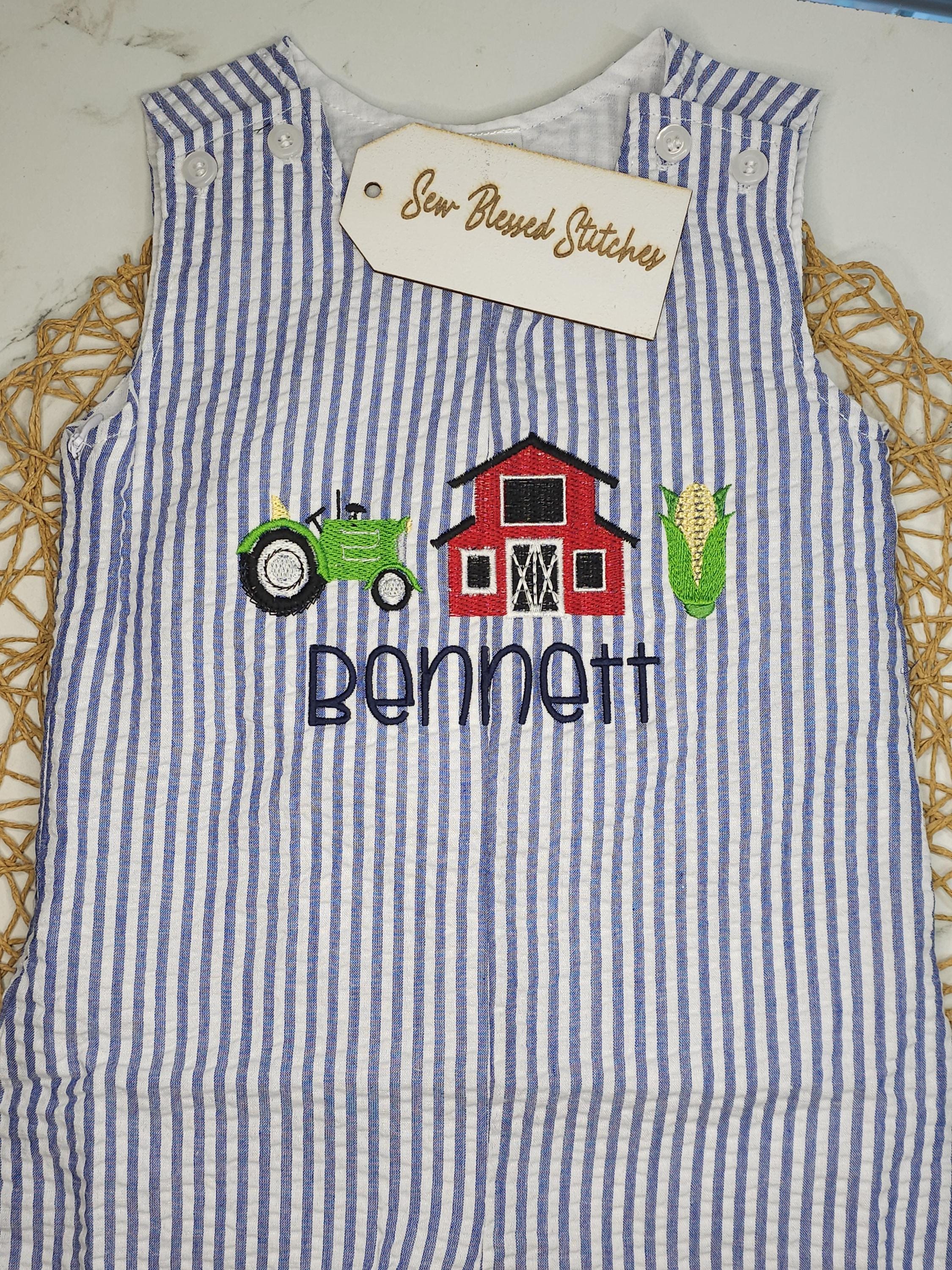 Personalized Seersucker Jon Jon: Navy Blue Farm shortall