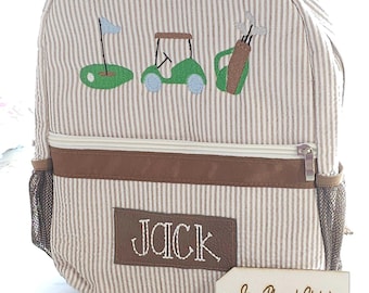 Personalisierter Seersucker Rucksack: Golftasche, Windeltasche oder Reisetasche mit Monogramm