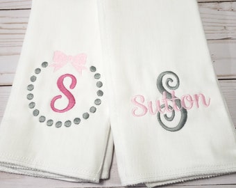 Girl burp cloth set / personalized girl burp set / girl baby shower gift
