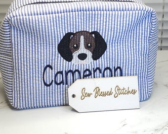 Monogrammed Seersucker Toiletry Bag, Personalized Everything Bag