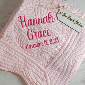 Pink baby quilt, girl baby shower gift, new baby gift, monogram girl quilt, personalized girl quilt, girl baby blanket