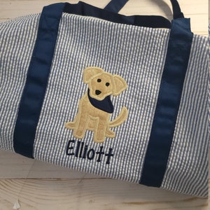 Personalized Seersucker Duffel Bag: Boy&#39;s Overnight Travel Bag