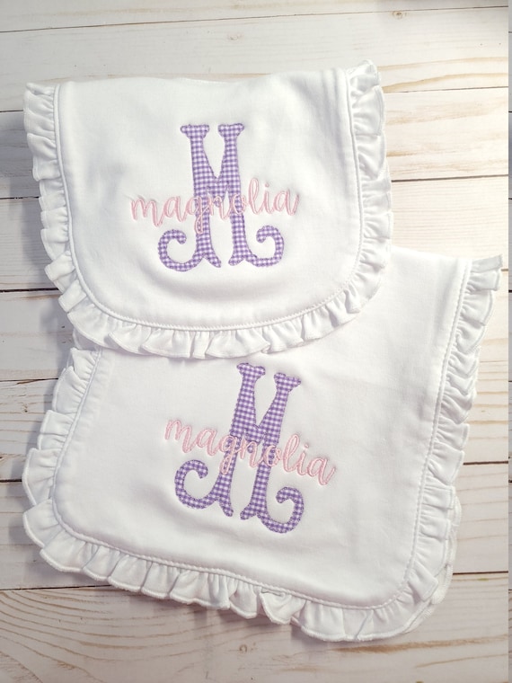 Burp Cloth Set Personalized Girl Burp Cloth Set Girl Baby Shower Gift Girl Ruffle Bib and Burp Cloth Set Etsy UK