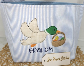 Personalized Seersucker Easter Bucket: Duck Applique