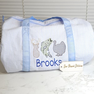 Personalized Seersucker Duffle Bag: Hunting Design, Overnight Travel Bag