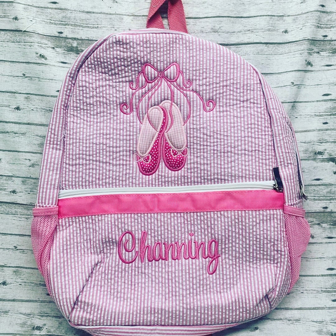 Pink Seersucker Backpack / Dance Bag / Personalized Dance Bag With Name