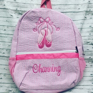 Pink seersucker backpack / dance bag / personalized dance bag with name / ballett dance bag