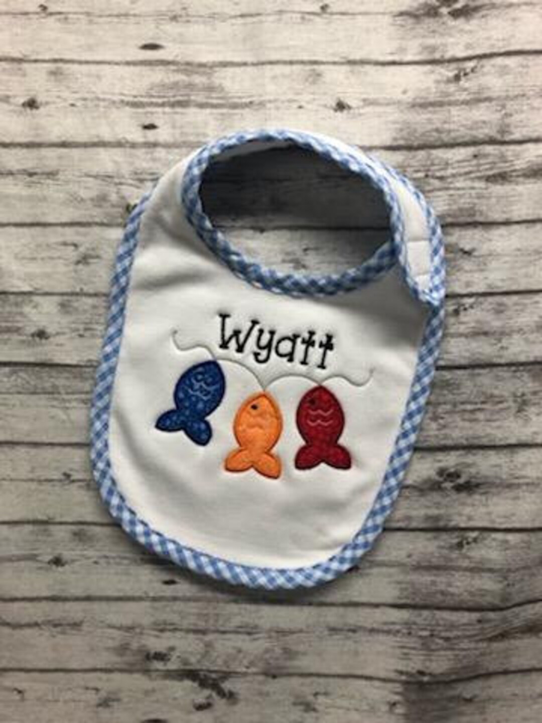 Personalized Boy Bib / Fish Applique Bib / Bib With Name Etsy