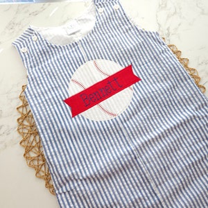 Personalized seersucker shortall, monogram JonJon, applique, boy summer clothing