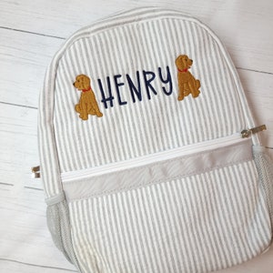 Seersucker backpack, personalized dog backpack, boy diaper bag, boy birthday gift