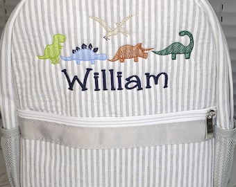 Personalized Dinosaur Backpack: Seersucker Boy's Diaper Bag