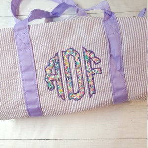 Monogram Seersucker Duffel Bag: Girl&#39;s Overnight Travel Bag
