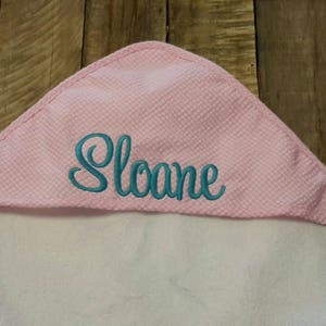 Seersucker hooded towel with name or monogram / girl baby shower gift / Personalized pink seersucker hooded towel image 4