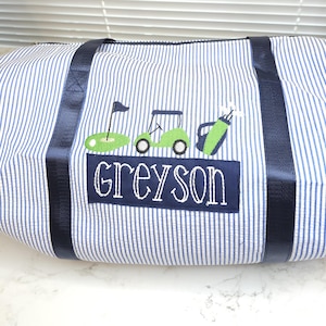 Personalized Seersucker Duffel Bag: Monogrammed Overnight Bag