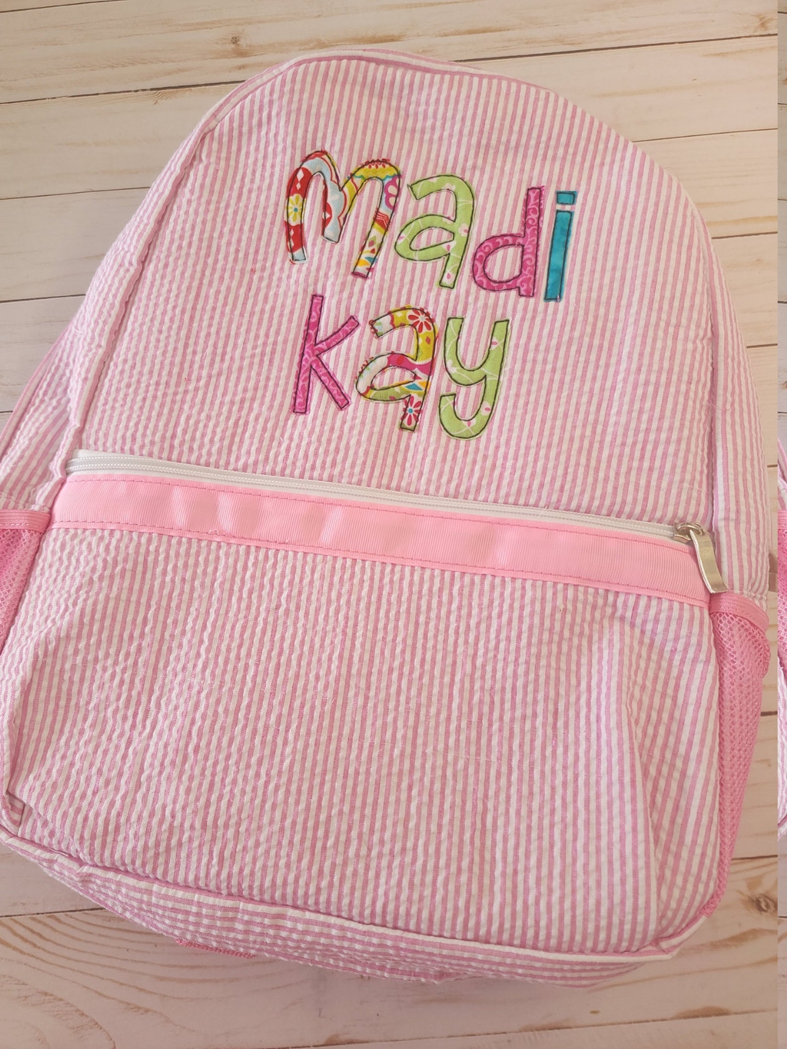 Applique Seersucker Backpack Applique Name Backpack Etsy