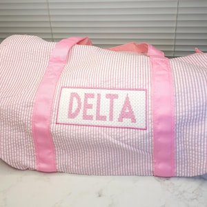 Personalized Seersucker Duffel Bag: Girl&#39;s Overnight Bag