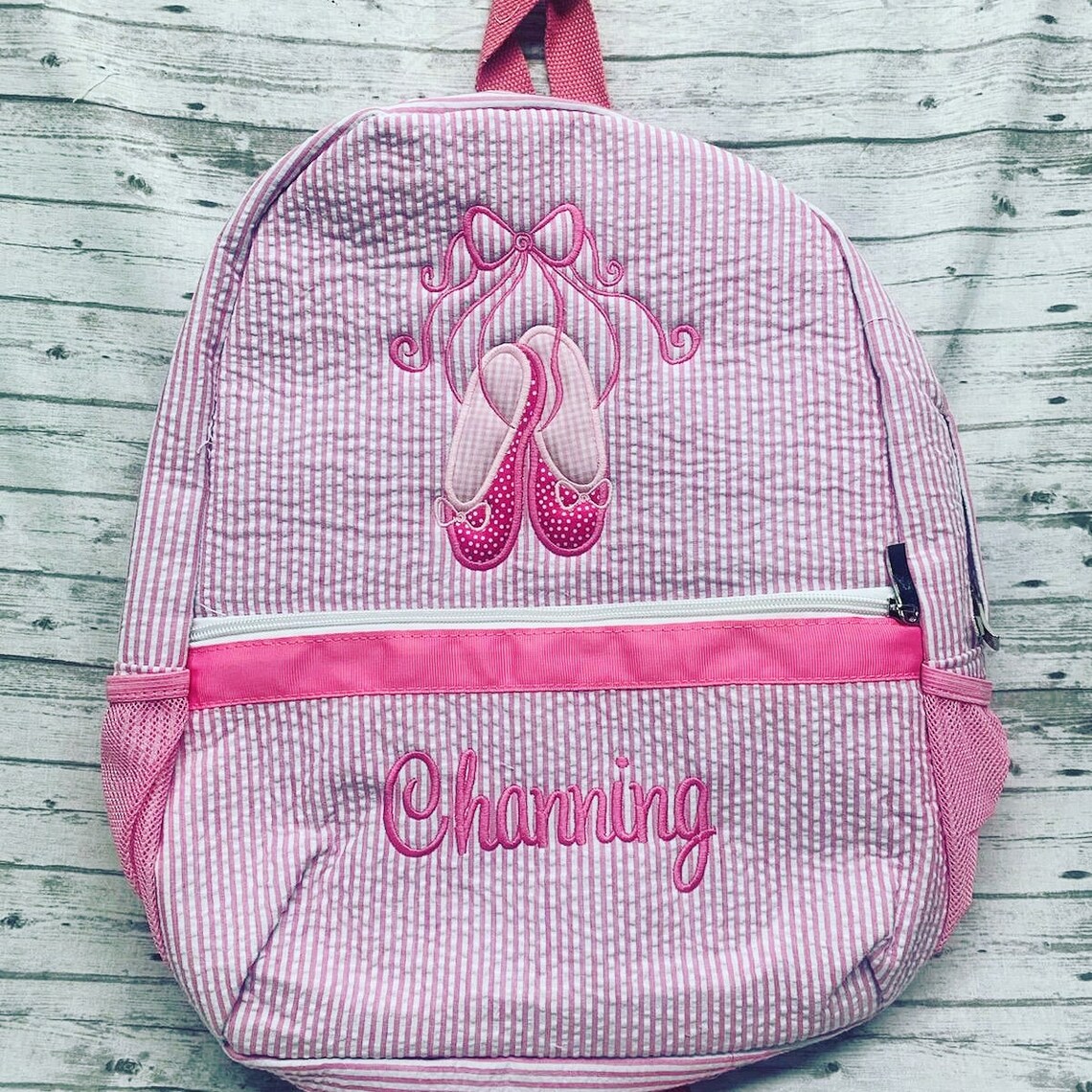 Pink Seersucker Backpack / Dance Bag / Personalized Dance Bag Etsy