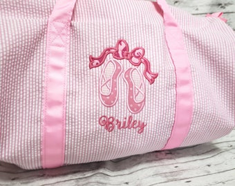 Personalized Seersucker Duffel Bag: Applique Ballet Bag with Name