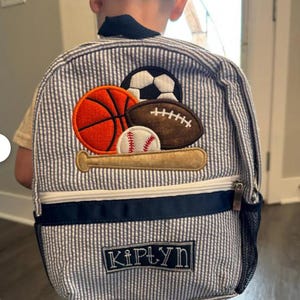 Personalized Seersucker Backpack: Sports Applique, Boy Diaper Bag image 9