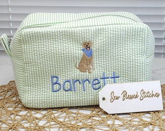 Borsa personalizzata in seersucker: borsa da viaggio per cosmetici con monogramma