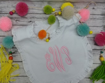 Monogrammed ruffle bib,personalized baby bib,girl ruffle bib,personalized baby bib,baby shiwer gift,girl baby gift,