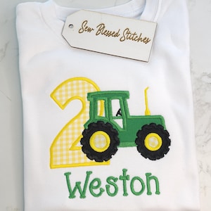 Tractor birthday shirt, personalized green tractor appliqie birthday shirt with name