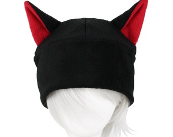 Black Cat Hat with Red Ears of Punk Rave Adorableness